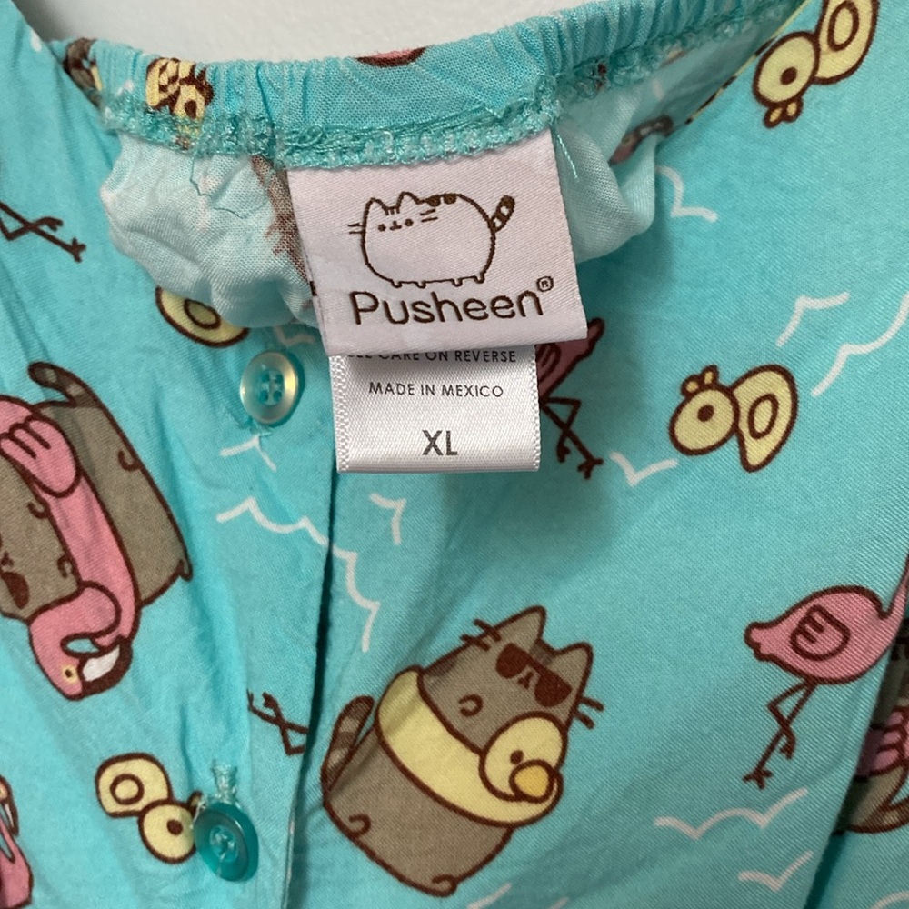 Pusheen pool theme tie off button front crop tank with adjustable straps XL - Picture 3 of 5